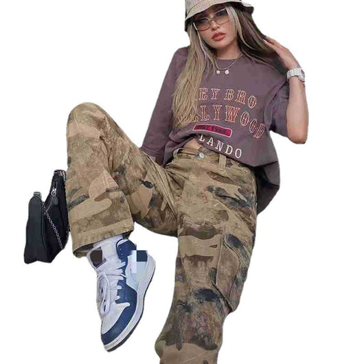 Pantalones Cargo Camuflaje Estilo Militar Vintage Lavado Americano