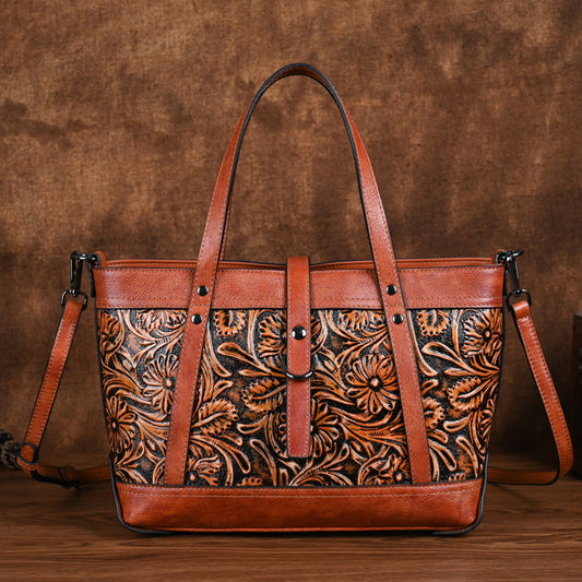 Bolso de Cuero Genuino con Diseño Tallado a Mano