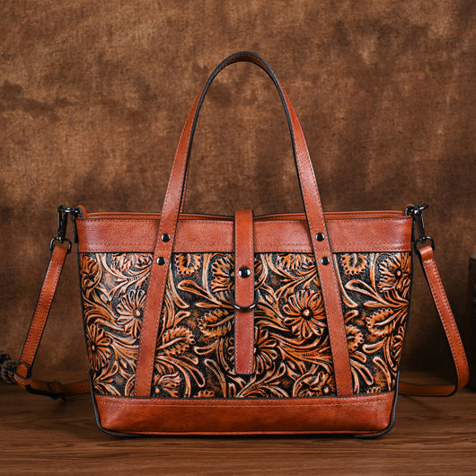 Bolso de Cuero Genuino con Diseño Tallado a Mano