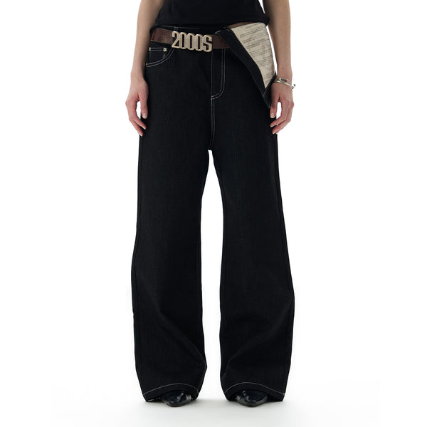 Pantalones Estampados de Algodón Negro con Cintura Ajustable