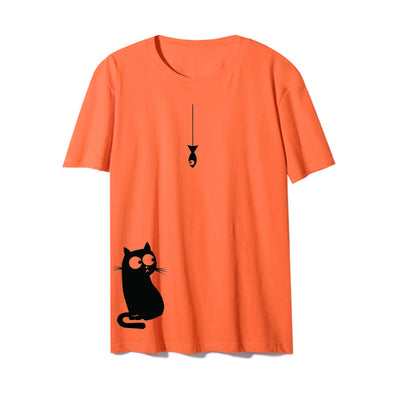 Camiseta Cuello Redondo con Gato Lateral - Diseño Europeo y Americano - Image 14