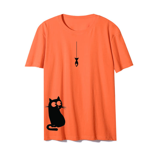 Camiseta Cuello Redondo con Gato Lateral - Diseño Europeo y Americano - Image 14