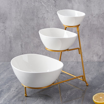 Frutero de Cerámica Dorado de Tres Niveles - Elegancia Minimalista para Hogar y Oficina - Image 7