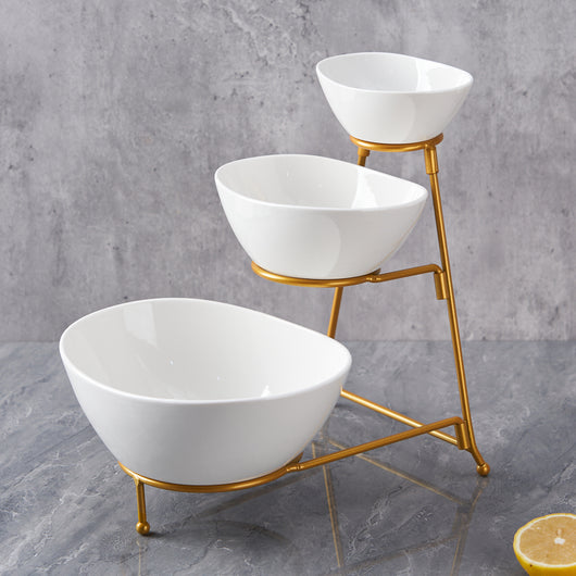 Frutero de Cerámica Dorado de Tres Niveles - Elegancia Minimalista para Hogar y Oficina - Image 7