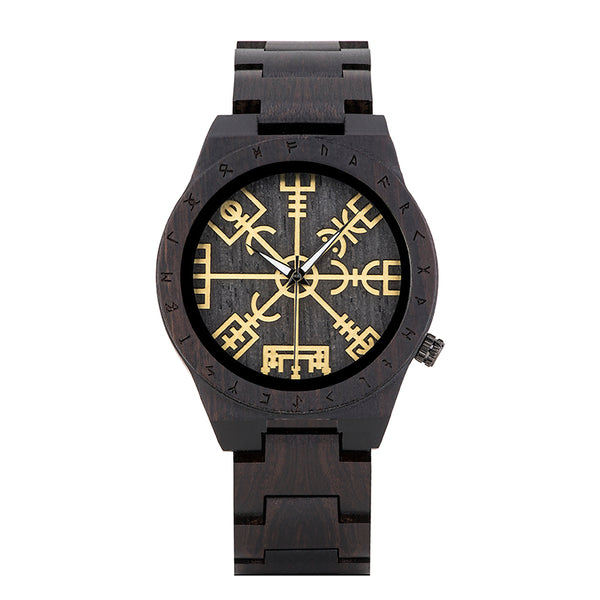 Reloj de Madera para Hombre con Símbolo de Brújula Náutica