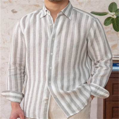 Camisa de Lino a Rayas Anchas Estilo Italiano Versátil - Image 3