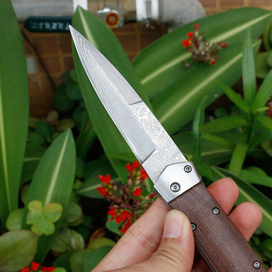 Cuchillo Plegable de Caza VG10 Damasco Artesanal con Mango de Wengué - EDC Premium - Image 12