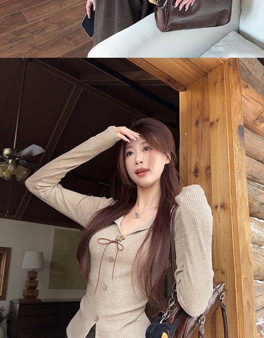 Blusa Elegante Francesa Cuello V Manga Larga Ajustada con Botones - Image 26