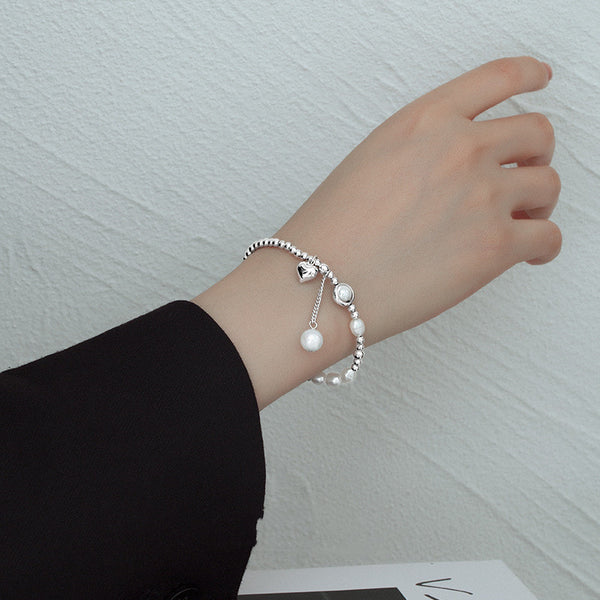 Pulsera de Plata S925 con Perla y Corazón - Elegancia y Temperamento
