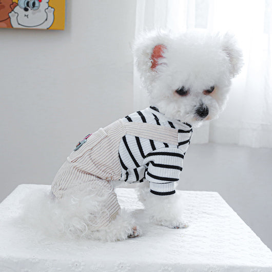 Mono Overol a Rayas para Mascotas - Diseño Clásico Blanco y Negro con Bolsillo - Image 2