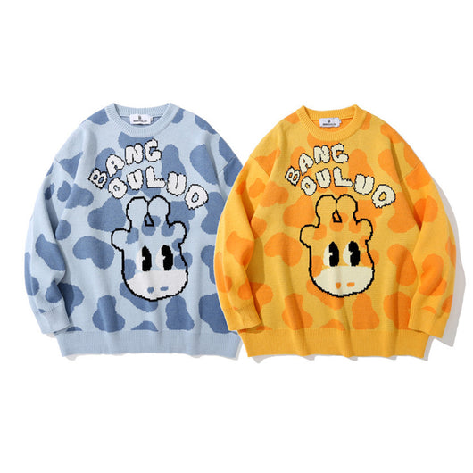 Suéter Holgado para Hombre con Cuello Redondo y Estampado Jirafa - Image 13