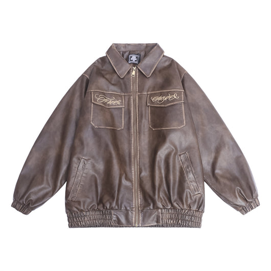Abrigo de Cuero Acolchado con Bordado Floral para Hombre - Image 8
