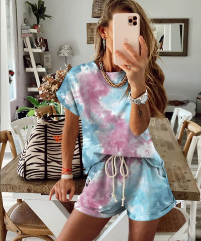 Conjunto de Pijama Degradado Tie Dye para Mujer - Manga Corta - Image 4