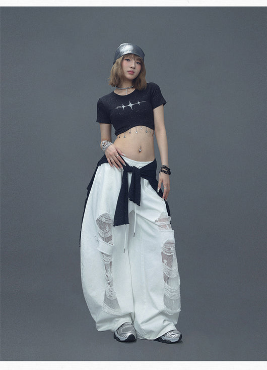 Pantalones Casuales Rotos con Parches Denim para Bailar - Image 20