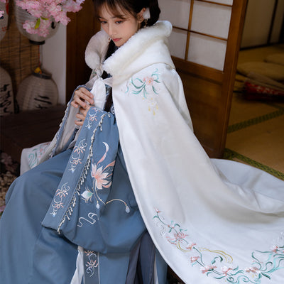 Capa Hanfu Bordada para Mujer con Forro Polar Largo