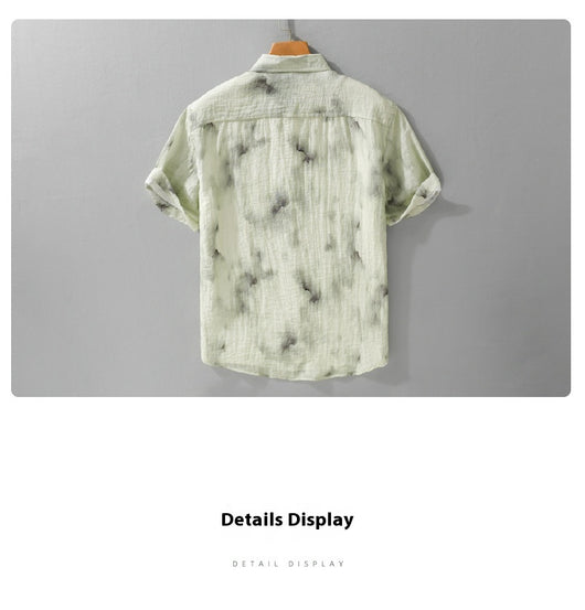 Camisa de Lino Estampada Manga Corta Fresca para Verano - Image 18