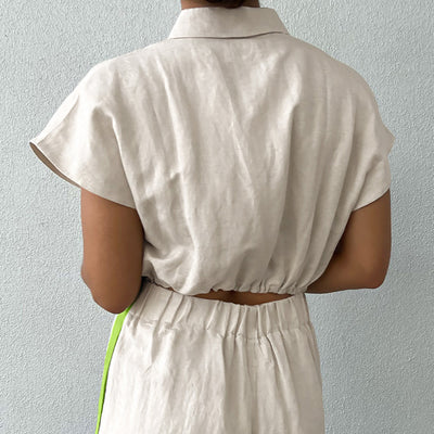 Conjunto Retro Mujer: Blusa Suelta con Cordones y Pantalón Ancho Cintura Alta - Image 12