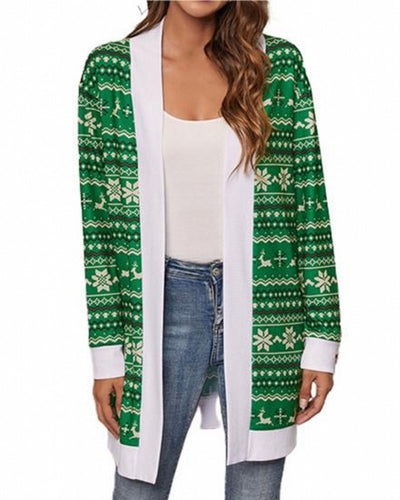 Cardigan Navideño con Estampado Festivo y Detalles en Contraste para Mujer - Image 3