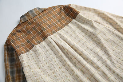 Camisa de Manga Larga Estilo Retro Americano con Costuras Irregulares y Cuadros Contrastados - Image 15
