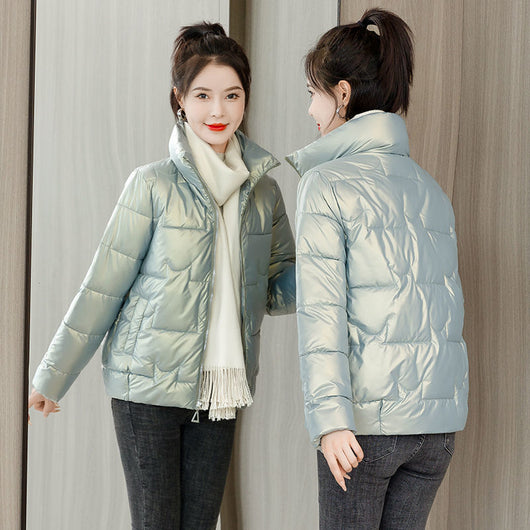 Chaqueta Acolchada para Mujer con Cuello Alto y Relleno de Plumón