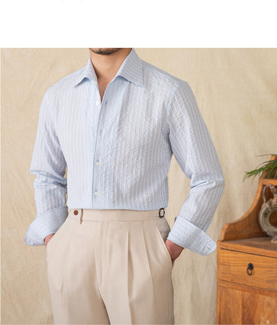 Camisa Casual de Algodón Seersucker Manga Larga Cuello Clásico - Image 11