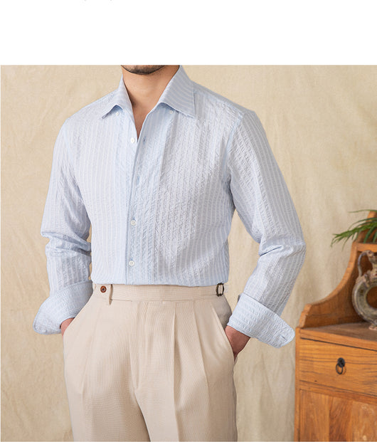 Camisa Casual de Algodón Seersucker Manga Larga Cuello Clásico - Image 11