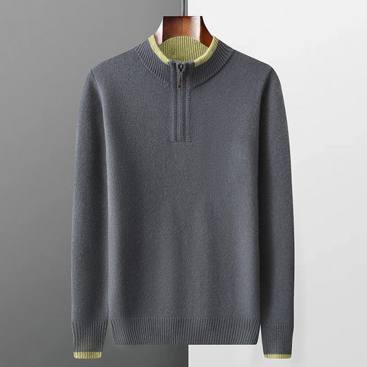 Suéter de Lana Gruesa para Hombre con Cuello Mock Neck Bicolor