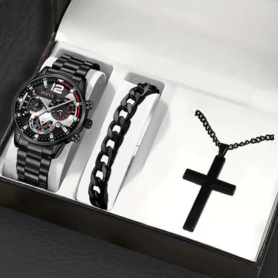 Set Completo: Pulsera, Collar con Cruz y Reloj para Hombre - Image 8