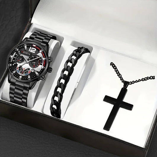 Set Completo: Pulsera, Collar con Cruz y Reloj para Hombre - Image 8