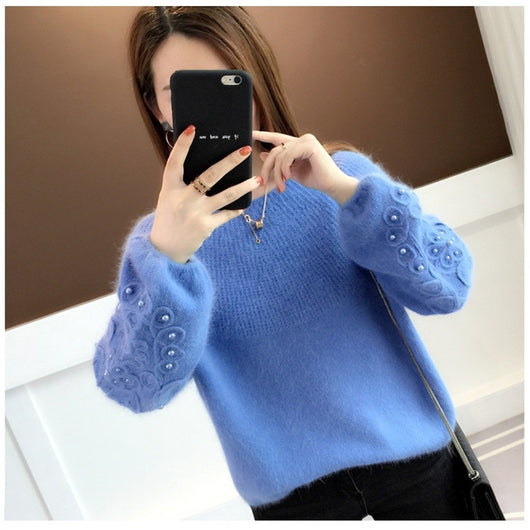 Suéter Tejido Corto para Mujer Talla Grande con Flores de Cuentas y Capas Delicadas - Image 11