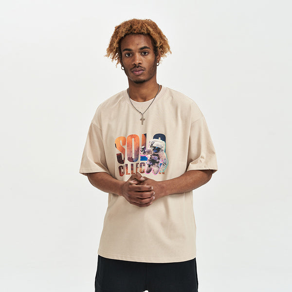 Camiseta Suelta Estampado Astronauta Manga Corta para Hombre