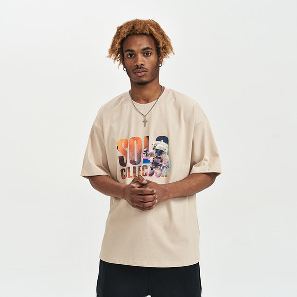 Camiseta Solta com Estampa de Astronauta e Manga Curta para Homem