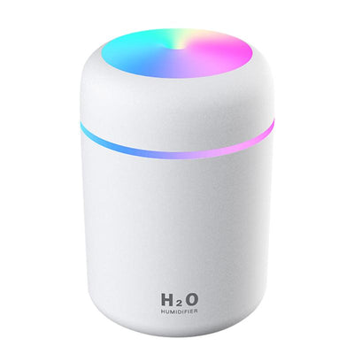 Navy car USB humidifier with a colorful LED light ring and top, displaying "H₂O HUMIDIFIER" text. - Image 3
