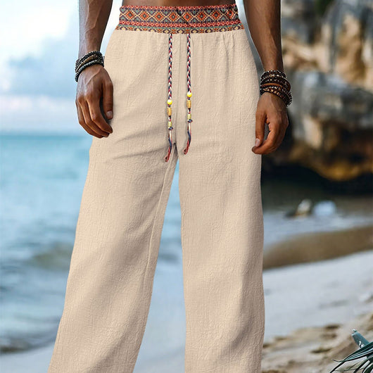Pantalones de Lino Retro con Parches para Hombre