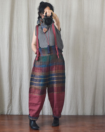 Pantalones de Lino con Tirantes y Patchwork Moderno - Image 11