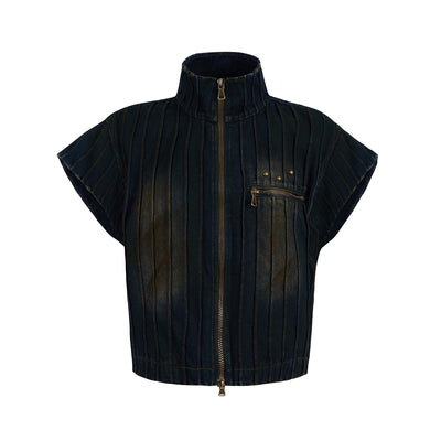 Chaleco Denim Sin Mangas para Hombre con Cuello Tipo Stand - Image 2