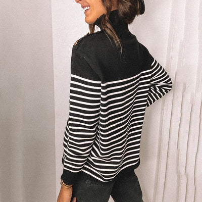 Suéter Tejido de Cuello Alto con Rayas para Mujer - Image 7