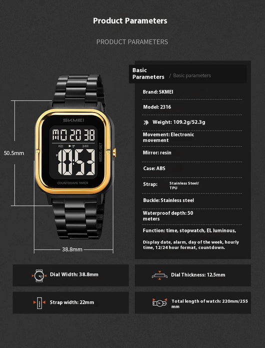 Reloj Digital Skmei para Hombre con Pantalla Luminosa y Diseño Minimalista - Image 9