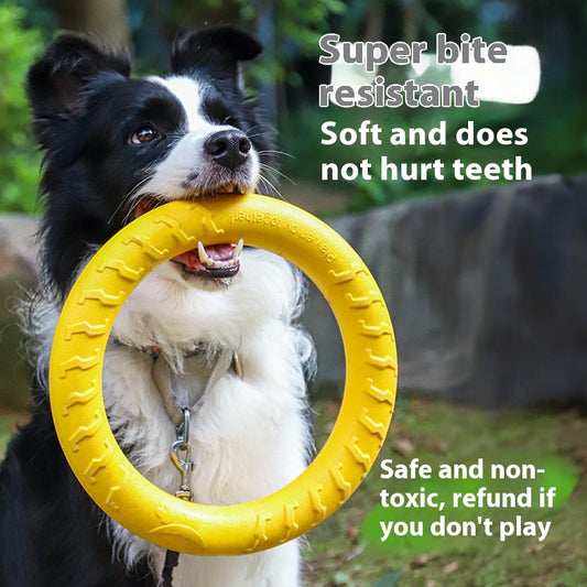 Yellow 7cm solid EVA dog toy ball with textured surface and dog silhouette graphic.