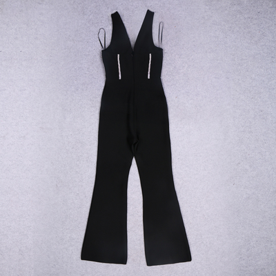 Jumpsuit Bandage Escotado con Espalda Descubierta y Diamantes - Image 10