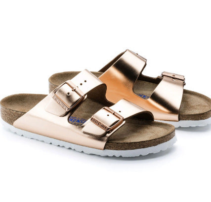 Sandalias Cómodas Doble Botonadura Talla Grande - Pantuflas de Tela PU