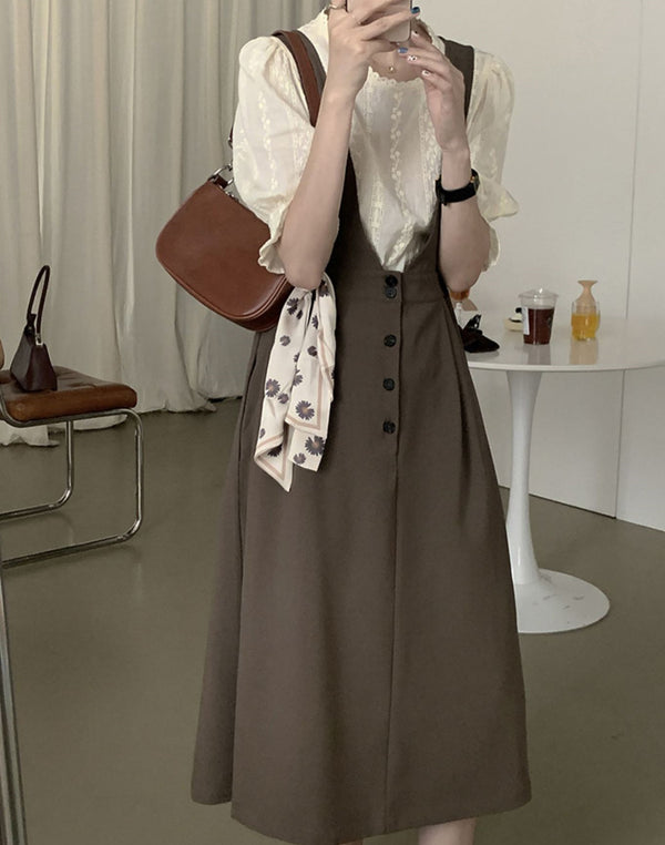 Conjunto de Dos Piezas Vintage Francés con Tirantes para Mujer - Image 5