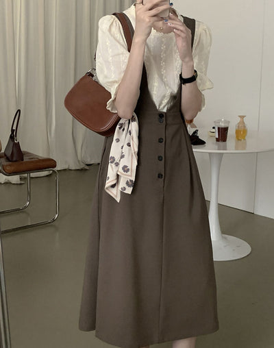 Conjunto de Dos Piezas Vintage Francés con Tirantes para Mujer - Image 5
