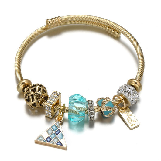 Pulsera de Acero Inoxidable con Dije Floral Mosaico Dorado - Image 27