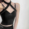 Blusa Elegante de Cuello Halter con Detalles Calados y Costuras Bicolor