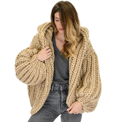 Cardigan Tejido a Mano Holgado con Capucha - Suéter Knit para Mujer - Image 3