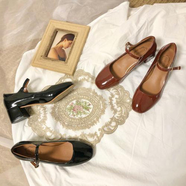 Zapatos Mary Jane de Tacón Alto con Punta Cuadrada Estilo Vintage