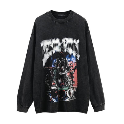 Camiseta Vintage Manga Larga Graffiti Retro Estilo Urbano para Hombre - Image 4