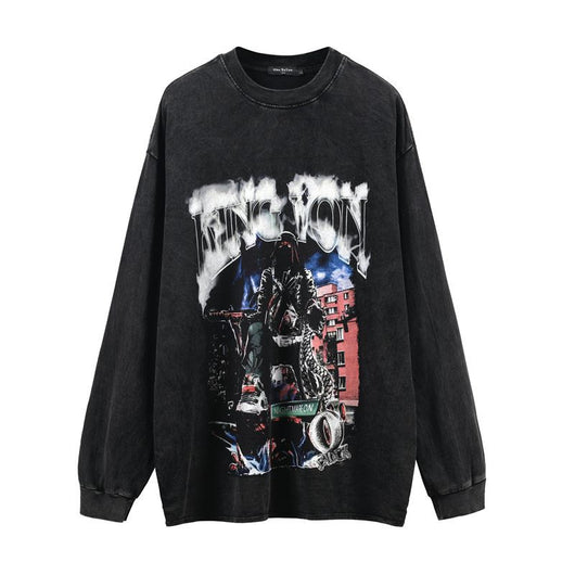 Camiseta Vintage Manga Larga Graffiti Retro Estilo Urbano para Hombre - Image 4