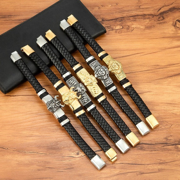 Pulsera Magnética de Cuero Genuino para Hombre - Acero Inoxidable Resistente